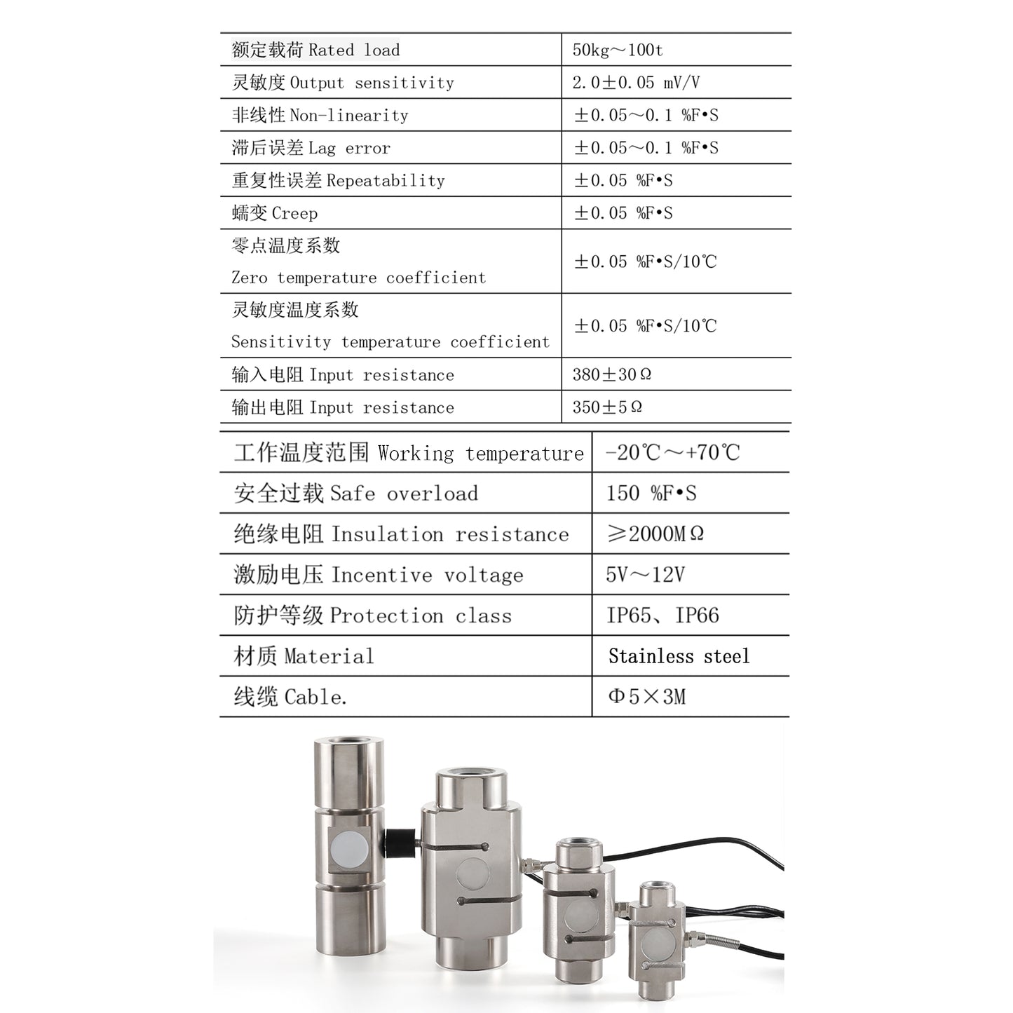 Sensores de celdas de carga tipo columna S, rango 1T-5T - 112 mm x 58 mm x 44 mm - A1S2