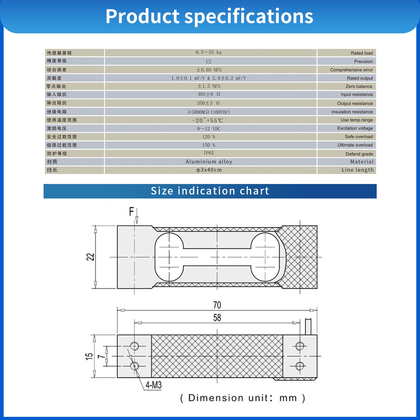 Platform Load Cell Scale Sensor Range 5-20kg 70mm*22mm*15mm -A6L4