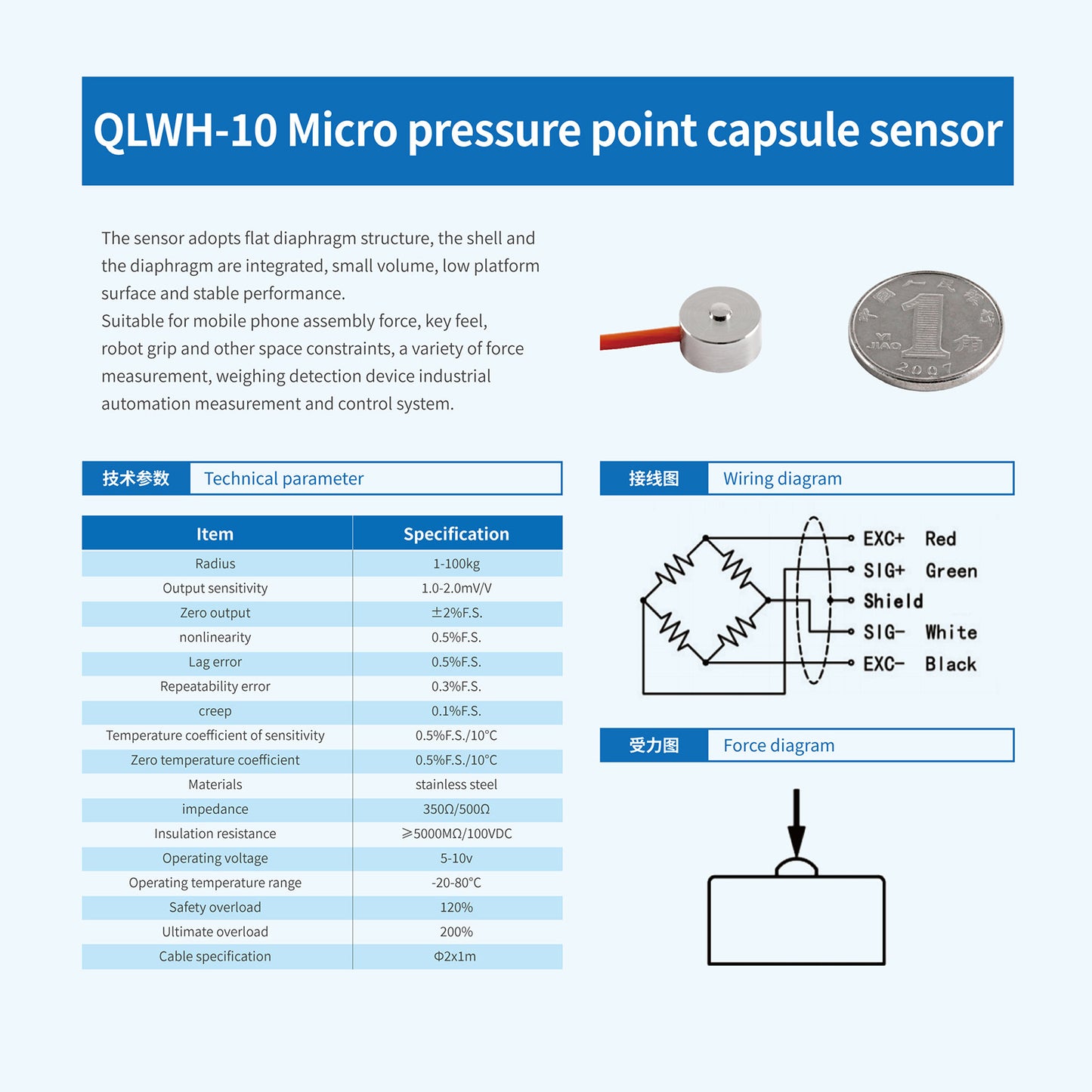Micro Load Cell-Range 5kg-200kg -QLWH 10-A4M8