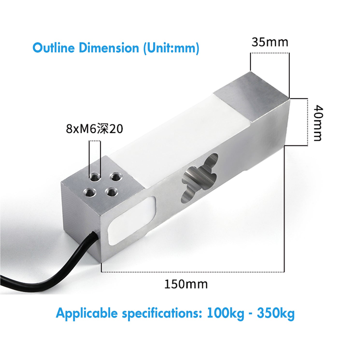 Sensor de báscula de celda de carga tipo viga Rango 100-350 kg -150 mm x 40 mm x 35 mm - A6L2