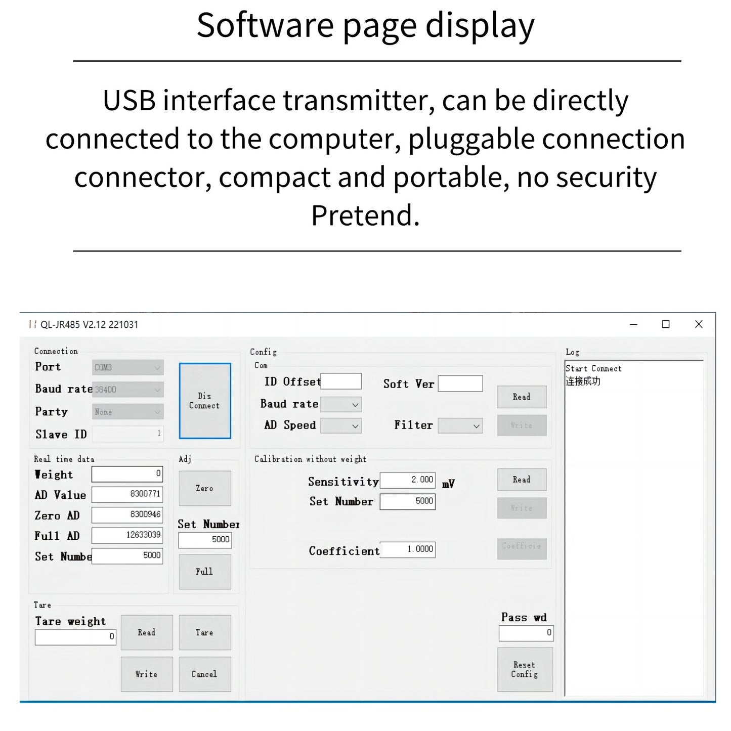 Software de soporte para transmisor de datos USB de celda de carga
