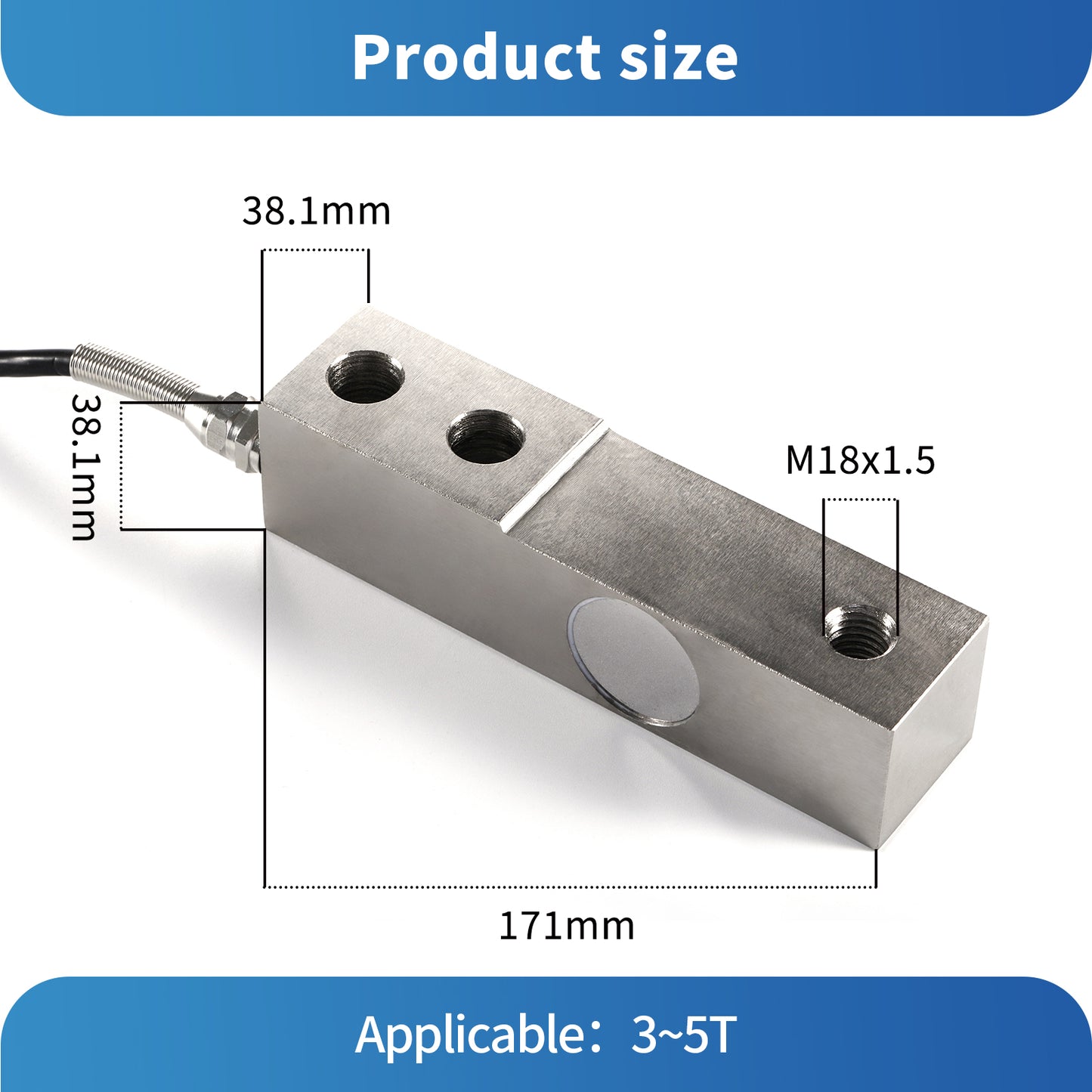 Sensor de celda de carga tipo viga Rango 3-5T 171 mm*38,1 mm - A3X1