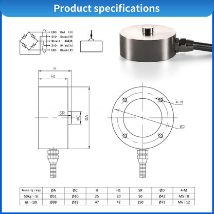 Bellows Type Load Cell Sensor Range 50KG - 10T - Φ51mm*25mm - A1M2