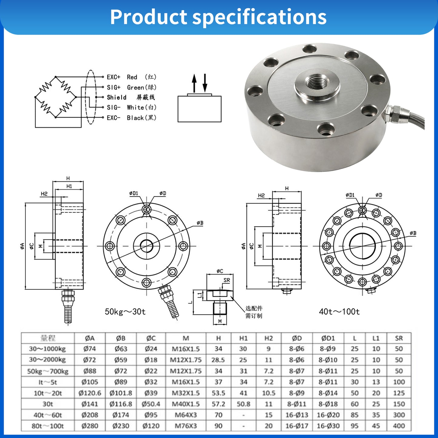 Spoke Type Tension Pressure Load Cell Range 1T-5T Φ105MM*37mm -A1F1