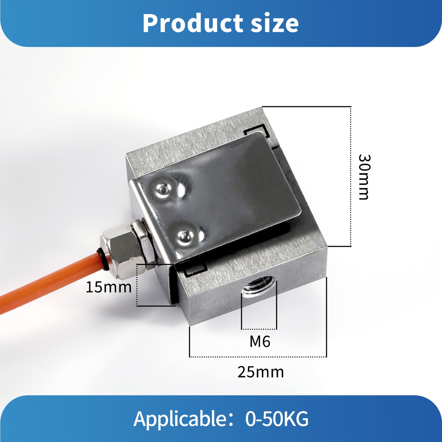 Sensor de celda de carga tipo S mini, rango de 5 kg a 50 kg, 30 mm x 25 mm x 15 mm - A4S4