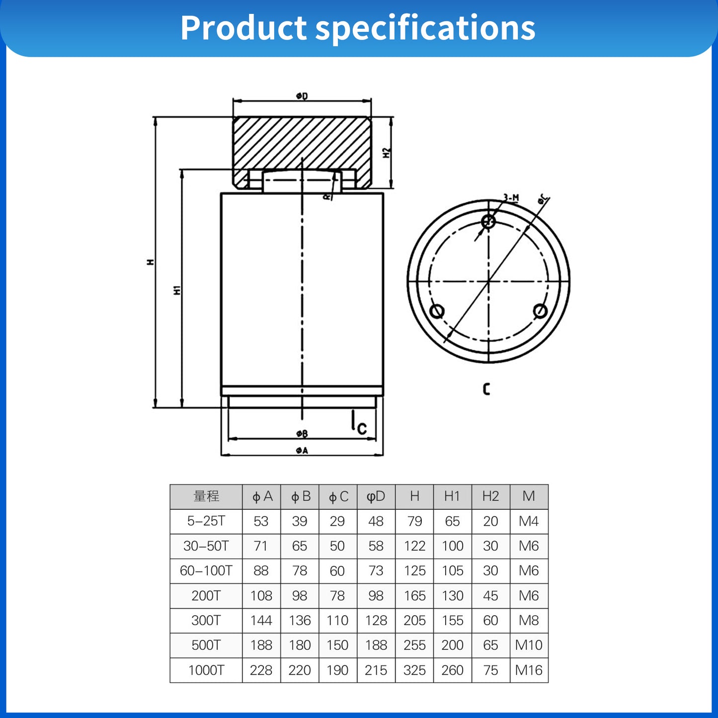 Sensor de peso de celda de carga tipo fuelle de columna, rango 5T-100T - A8F7