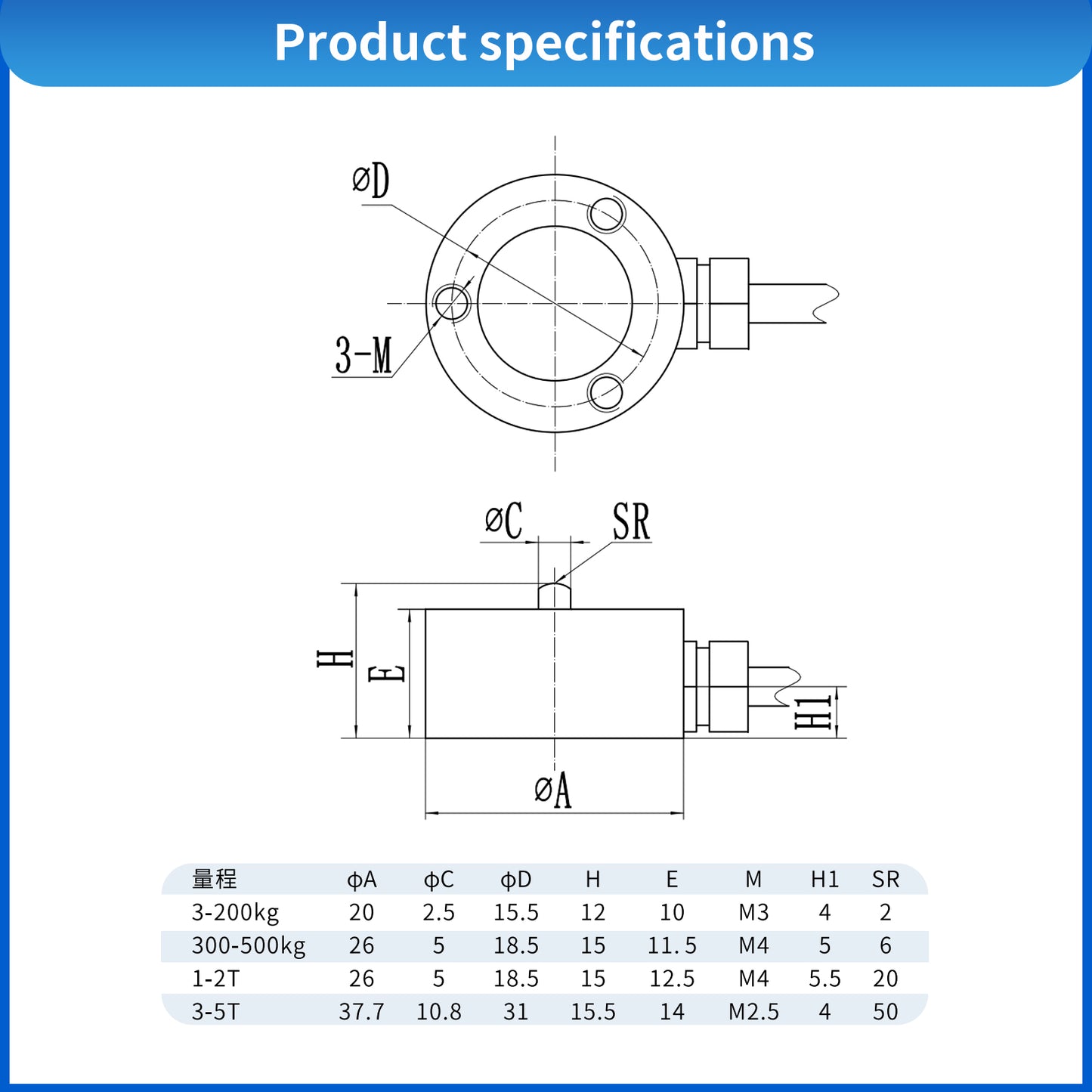 Mini Point Load Cell Sensor Range 5kg-700kg -A2M4